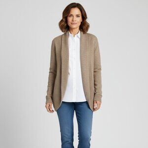 Kenneth Cole Sz L Caramel Brown Open Front Cardigan Sweater Modern Prep Cotton